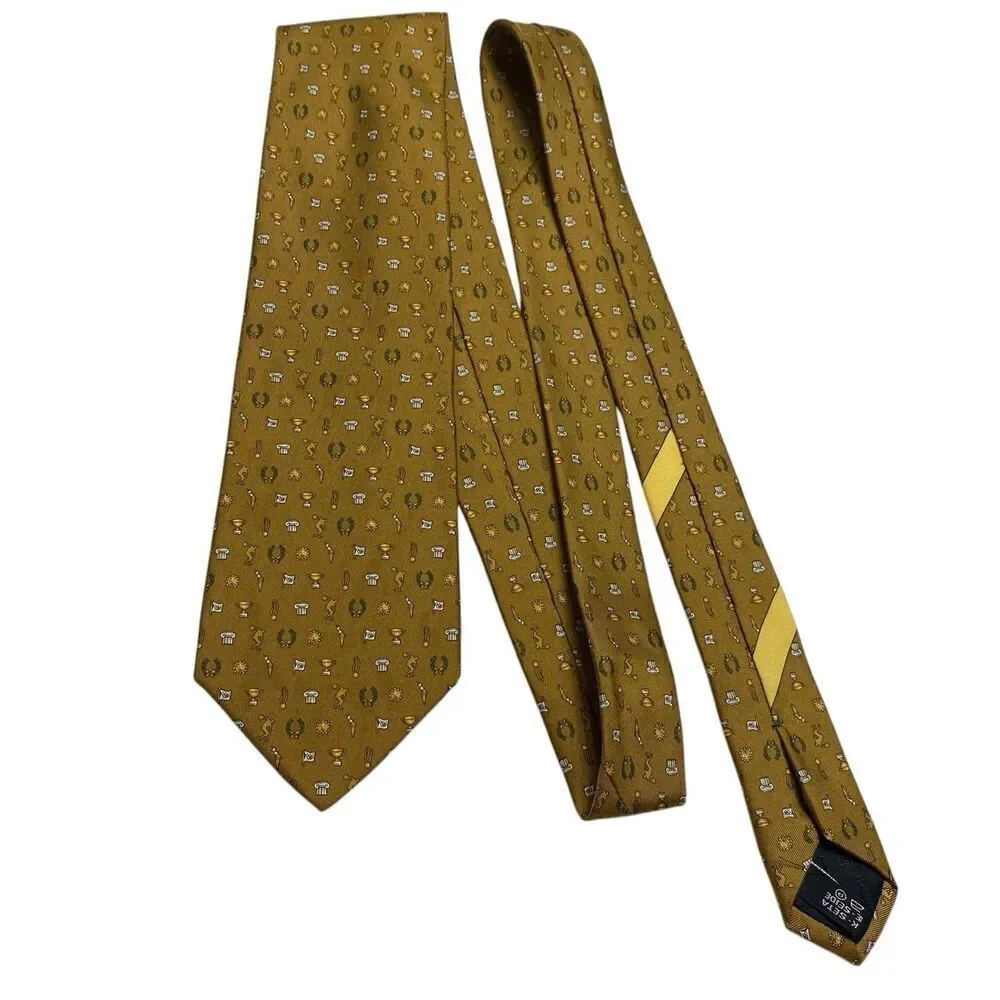 Salvatore Ferragamo Tie Mens Gold 100% Silk Made in Italy Novelty